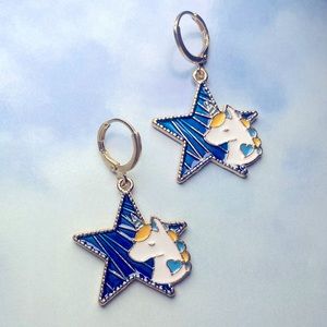 Blue & Gold Unicorn Star Earrings | Cute Shiny Festival Fantasy